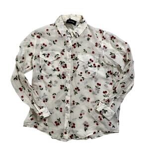 The Kooples White All Over red cherry button down Silk blend Novelty Cherry 02